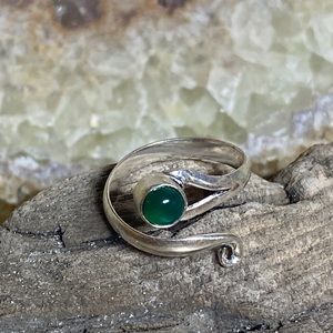 Pinky Ring!  Green Chalcedony Gemstone Dainty stone & setting. Is adjustable!